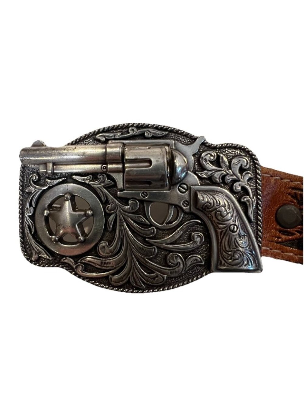 Justin Top Grain Leather Lil Trigger Boys 24 Belt 3D Buckle Made in USA Revolver - Picture 2 of 9